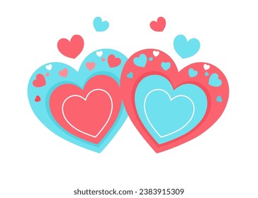 Sweet hearts for valentine's day. Two hearts in love. Pink and blue heart vector cute vector illustration. Two hearts next to each other on white background