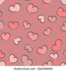 Sweet hearts vector repeat seamless pattern with a polka dot background in soft pink shades