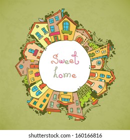 Sweet Home background vector illustration.  Cartoon houses.