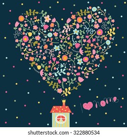 Sweet Home background. Vector postcard. Love.