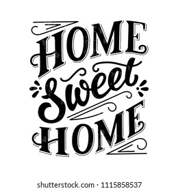Sweet home black ink hand lettering, vintage letters, handwritten typography on white  background with grunge texture. Vector illustration.