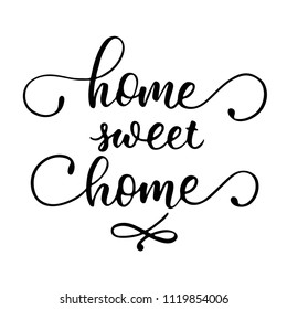 Sweet home black ink hand lettering, vintage calligraphy, handwritten typography on white background. Vector  illustration.