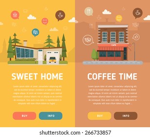 Sweet home and cafe vector illustration