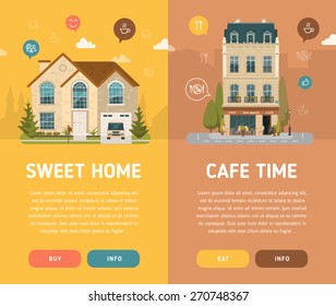 Sweet home and cafe vector illustration