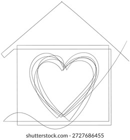 sweet home Konzept eine Linie Zeichnung kontinuierlich. Herz im Haus Symbol, Vektorgrafik