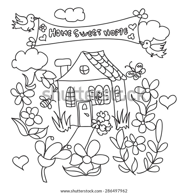 Download Sweet Home Doodles Coloring Page Stock Vector (Royalty ...