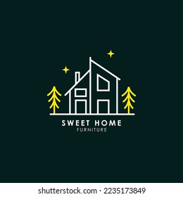 Sweet Home Furniture Logo monoline with tree at night and winter season