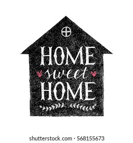 Sweet home hand lettering poster in house silhouette