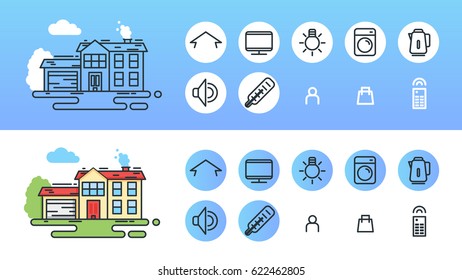 Sweet home. House vector illustration in flat linear style.