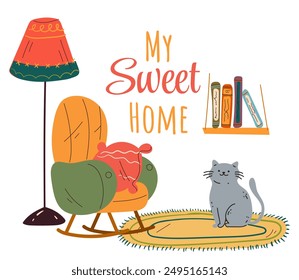 Sweet home interior cozy furniture isolated concept. Vector flat graphic design cartoon illustration 