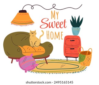 Sweet home interior cozy furniture isolated concept. Vector flat graphic design cartoon illustration 