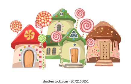 Sweet home isolated on white background. Caramel fairy house. Illustration in cartoon style flat design. Picture for children. Vector