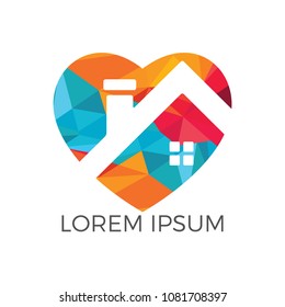 Sweet home logo design. Heart with house shape logo design. Love home symbol. Family, real estate and realty vector icon.