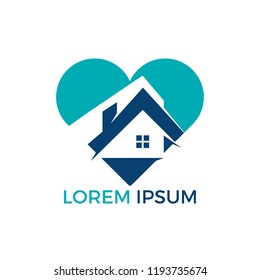 Sweet home logo design. House and heart or love symbol. Family, real estate and realty vector icon.