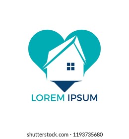 Sweet home logo design. House and heart or love symbol. Family, real estate and realty vector icon.