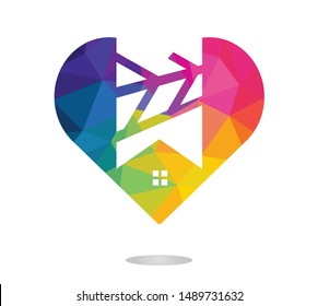 Sweet home logo design. House and heart or love symbol. Family, real estate and realty vector icon.