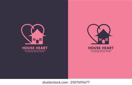 Sweet home logo design. Vector illustration of combined love sign and home icon design. premium vector EPS10 file.	