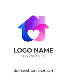 sweet home logo, house and love, combination logo with 3d colorful style