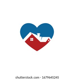 Sweet home logo - house with window and chimney on the roof and heart or love symbol. Family, real estate and realty vector icon.