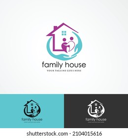 Sweet home logo - house with window and chimney on the roof and heart or love symbol. Family, real estate and realty vector icon.