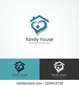 Sweet home logo - house with window and chimney on the roof and heart or love symbol. Family, real estate and realty vector icon.