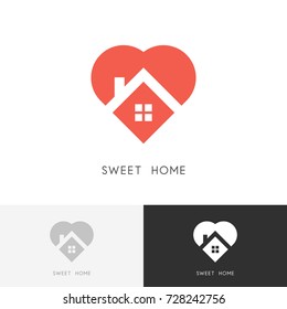 Sweet Home Logo - House With Window And Chimney On The Roof And Heart Or Love Symbol. Family, Real Estate And Realty Vector Icon.