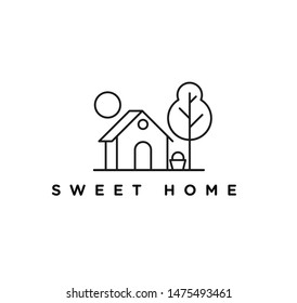 Sweet Home Logo Icon, Line Art Vector Illustration
