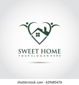 Sweet Home Logo Template.  Real Estate Logo. Abstract Human and House Image. Vector Illustrator Eps.10