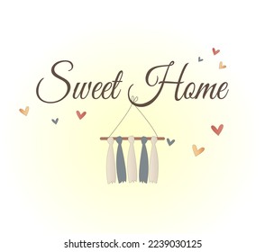  sweet home with macrame product. colorful hearts and cozy atmosphere