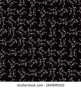 Sweet home monochrome seamless pattern with versatile lettering in white color in vintage style vector illustration on a black background, suitable for all designs