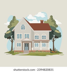 Sweet home on the background of the sky and the garden.
