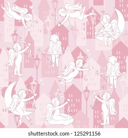 Sweet Home seamless pattern with cupid, vector illustration