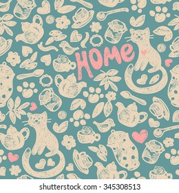 Sweet Home seamless pattern. Grunge hand drawing.