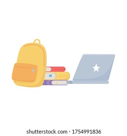 sweet home stack of books backpack and laptop design vector illustration