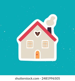 Sweet Home Sticker. Vector Illustration of the Lovely Building.