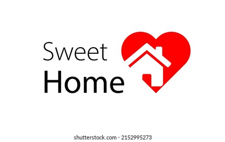 Sweet home. Vector illustration of home comfort logo. Red heart. EPS10