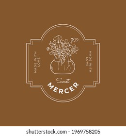 Sweet Home Vector Signs or Logo Templates. Retro Illustration with Classy Typography. Feminine Logo. Modern Logo Template for florist, photographer, fashion blogger, design studio.