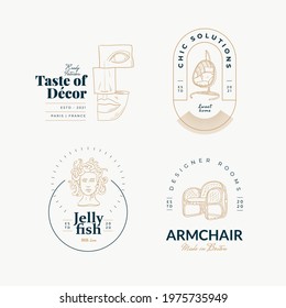 Sweet Home Vector Signs or Logo Templates Set. Retro Illustration with Classy Typography.  Modern Logo Template for florist, photographer, fashion blogger, design studio.