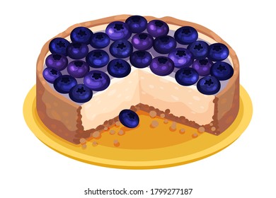 Sweet Homemade Open Pie or Tart with Berry Filling and Crust Made of Shortcrust Pastry Vector Illustration