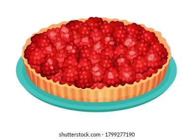 Sweet Homemade Open Pie or Tart with Berry Filling and Crust Made of Shortcrust Pastry Vector Illustration