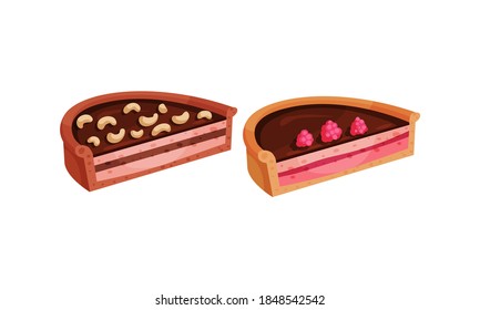 Sweet Homemade Pie or Cheesecake Halves with Berry Filling and Crust Made of Shortcrust Pastry Vector Illustration Set