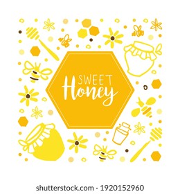 Sweet Honey Banner, Organic Natural Product and Apiary Banner, Poster, Flyer, Brochure, Eco Healthy Food Industry Design Template Vector Illustration
