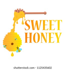 sweet honey and bee hive,vector image, flat design