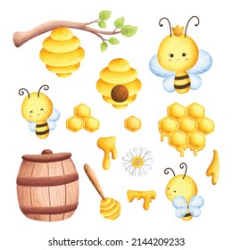 Sweet Honey Bee Illustration set