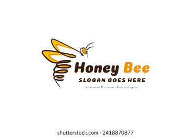 Sweet honey bee logo with creative hand drawn concept