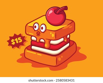 Sweet Honey Cherry Cake Illustration