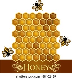 Sweet honey comb with bees workers background vector illustration. Graphic Design Editable For Your Design.
