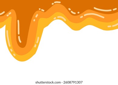 Sweet honey drip vector for background. Flat minimalist design. Abstract Melted caramel drip. Candy dalgona splash.