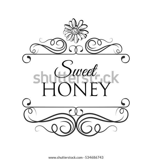 Sweet honey flower label, badge. Filigree\
divider vintage frame. Vector\
Illustration