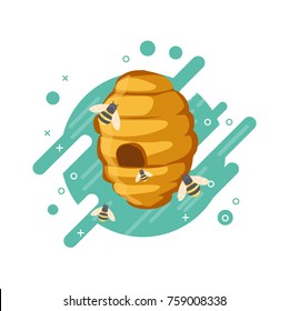 Sweet honey food concept vector flat poster design. Illustration with hive, bees 